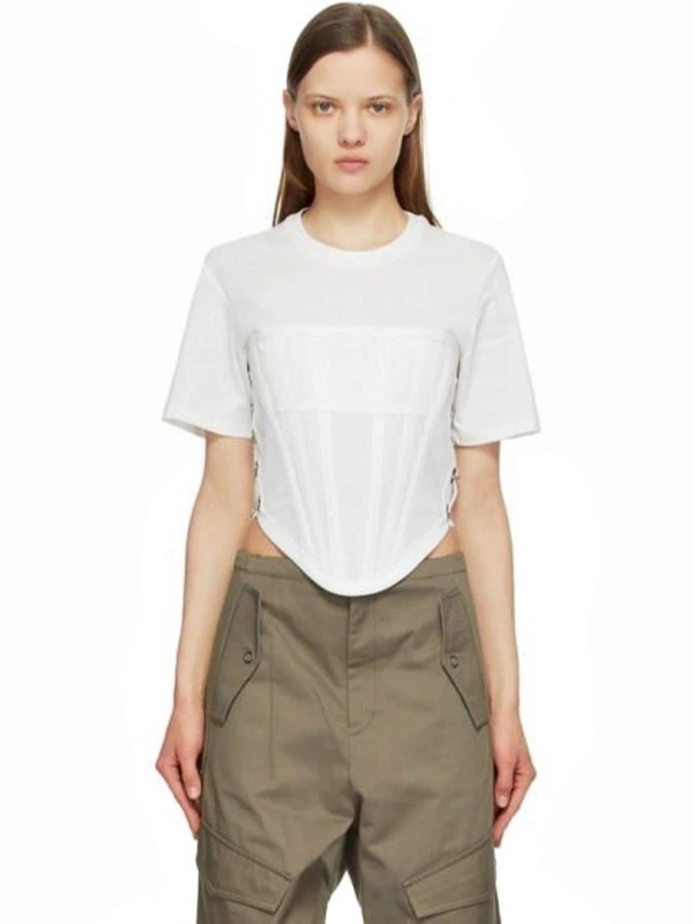 Dion Lee Corset T-Shirt White Cotton Hook & Eye Top Size S